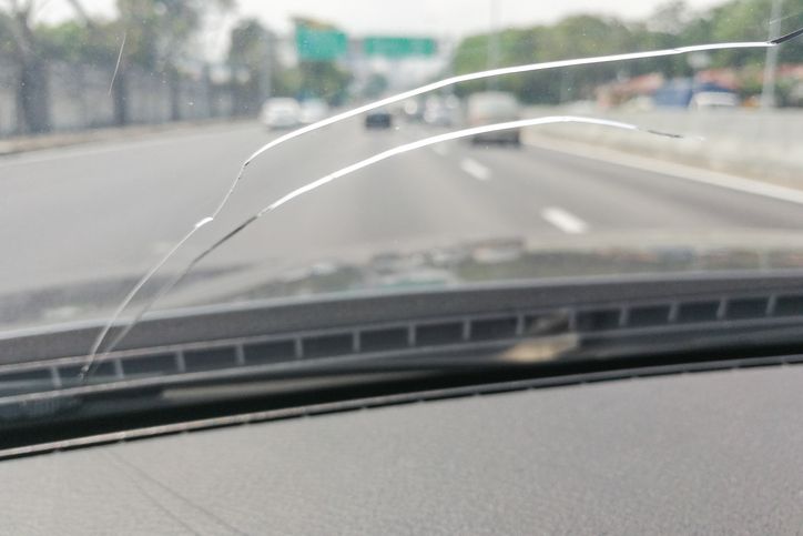 View Of Cracked Windshield of a Car