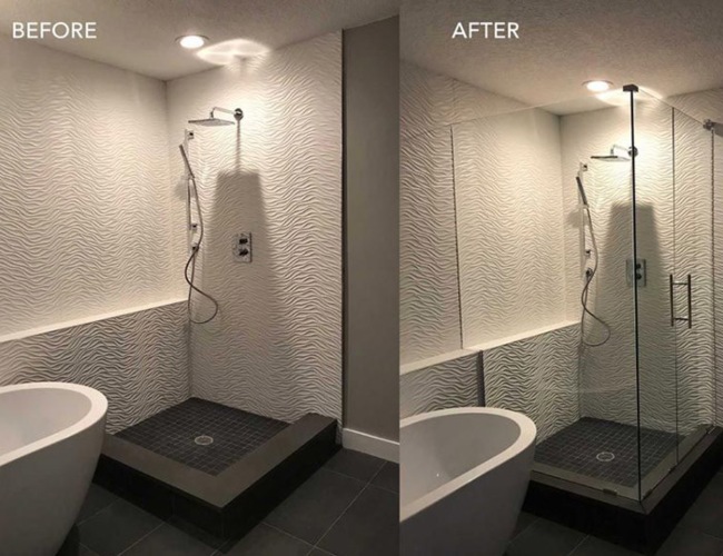 Before & After Result of Custom Glass Shower Enclosures Installation