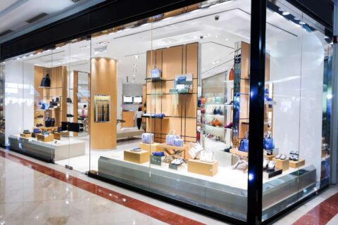 Modern retail storefront with large glass display windows enhancing curb appeal