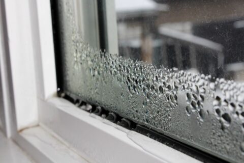 Condensation on insulated window glass showing failed window seals