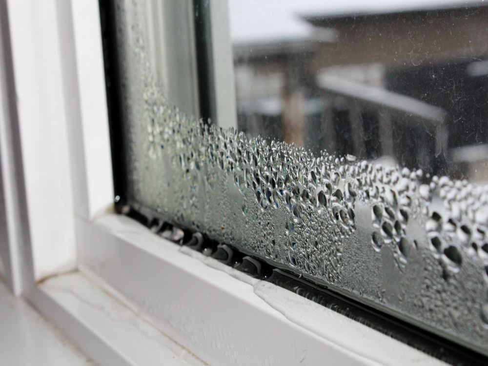 Condensation on insulated window glass showing failed window seals